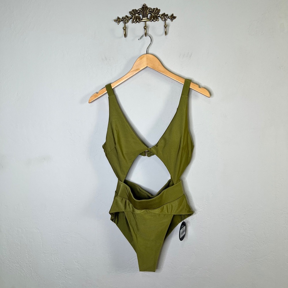 MBM‎ Swim Suit One Piece Aspire Size Large Olive Green Cutout Monokini NEW
